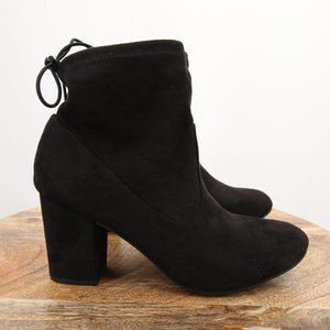 NWOT Black Faux Vegan Suede Ankle Booties Boots Sock Boot Chunky Heel Size 8.5